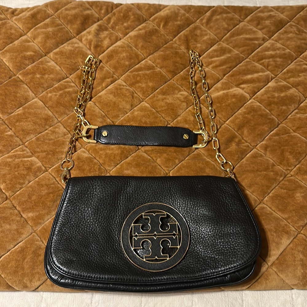 Tory Burch black leather & gold crossbody